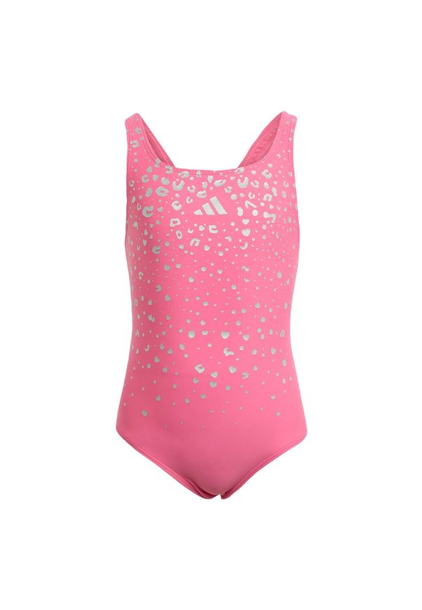 Adidas - Kostium kąpielowy Glitter V-back Swimsuit Kids. Kolor: różowy. Wzór: nadruk