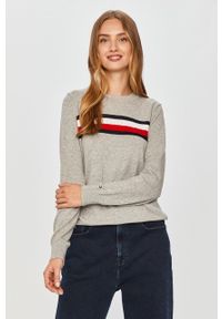 TOMMY HILFIGER - Tommy Hilfiger - Sweter. Kolor: szary. Materiał: bawełna, dzianina. Długość rękawa: długi rękaw. Długość: długie. Wzór: aplikacja #1