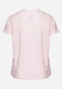 Born2be - Jasnoróżowy T-shirt Koszulka z Krótkim Rękawem z Ażurowej Tkaniny Nispia. Okazja: na co dzień. Kolekcja: plus size. Kolor: różowy. Materiał: tkanina. Długość rękawa: krótki rękaw. Długość: krótkie. Wzór: ażurowy. Styl: casual, elegancki #4