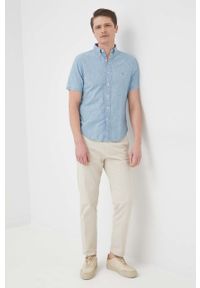 Polo Ralph Lauren koszula bawełniana męska slim z kołnierzykiem button-down. Typ kołnierza: button down, polo. Kolor: niebieski. Materiał: bawełna. Długość rękawa: krótki rękaw. Długość: krótkie #3