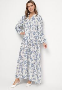 Born2be - Niebieska Bawełniana Sukienka o Rozkloszowanym Kroju w Kwiaty Efadora. Okazja: na co dzień. Kolor: niebieski. Materiał: bawełna. Wzór: kwiaty. Styl: elegancki, casual