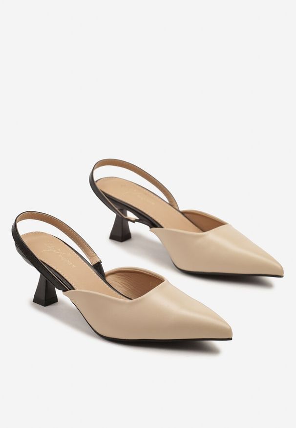 Renee - Beżowe Sandały na Kaczuszce Typu Slingback Zevella. Okazja: na co dzień. Kolor: beżowy. Sezon: lato. Obcas: na szpilce. Styl: elegancki, casual. Wysokość obcasa: średni