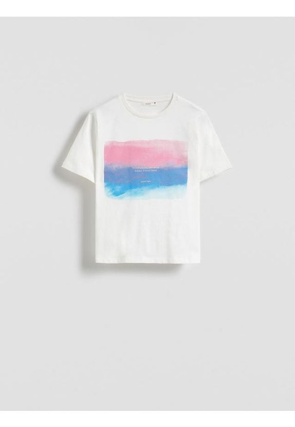 Reserved - T-shirt z nadrukiem - złamana biel. Materiał: bawełna. Wzór: nadruk