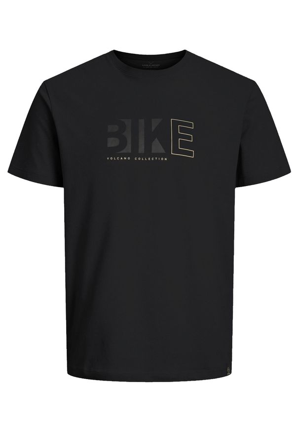 Volcano - T-shirt męski czarny, Comfort Fit, T-EKIB. Okazja: na co dzień. Kolor: czarny. Materiał: materiał, bawełna. Długość rękawa: krótki rękaw. Długość: krótkie. Wzór: nadruk. Styl: klasyczny, casual