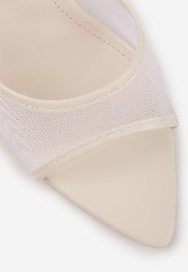 Renee - Beżowe Siateczkowe Klapki na Szpilce Cirinome. Nosek buta: otwarty. Kolor: beżowy. Materiał: skóra, materiał. Sezon: lato. Obcas: na szpilce. Wysokość obcasa: średni