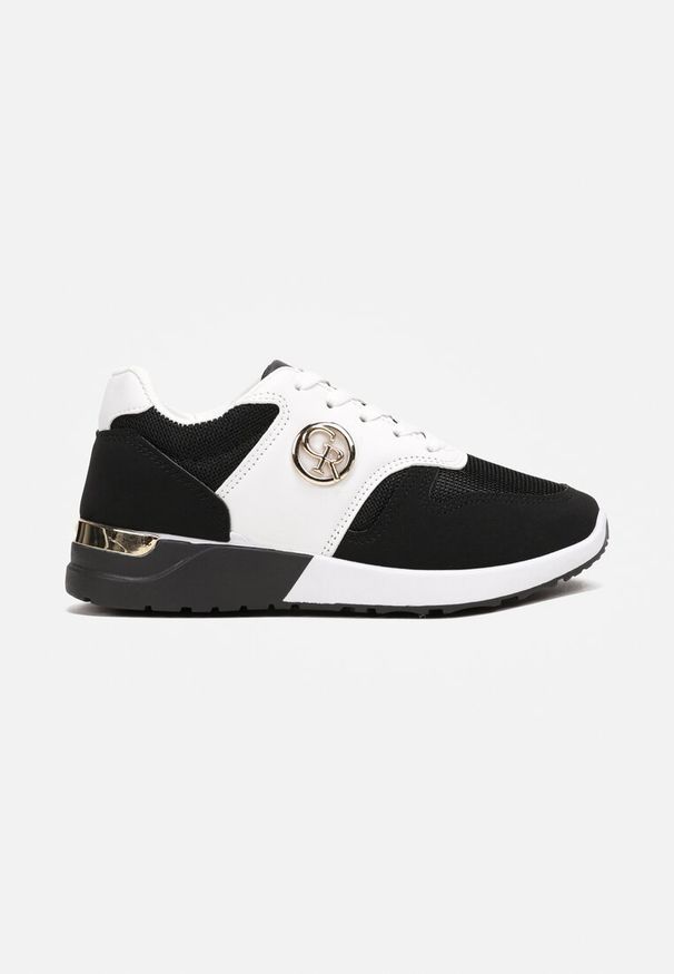 Renee - Czarno-Białe Sneakersy z Metaliczną Wstawką Almaide. Kolor: czarny. Wzór: aplikacja