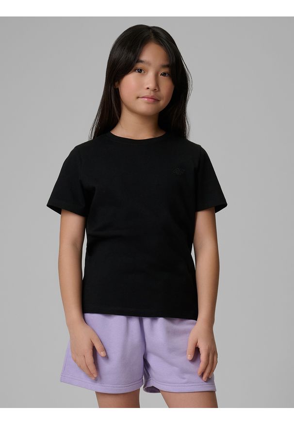 4f - 4F T-shirt regular gładki dziewczęcy - czarny 164 (13-14 lat). Okazja: na uczelnię, na co dzień, na spacer. Kolor: czarny. Materiał: materiał, bawełna, skóra, dzianina. Wzór: gładki. Sezon: lato. Styl: casual