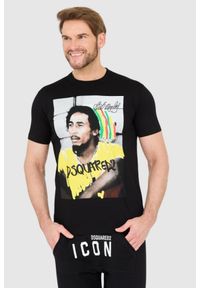 DSQUARED2 Czarny męski t-shirt z bobem marleyem, Rozmiar XL. Kolor: czarny