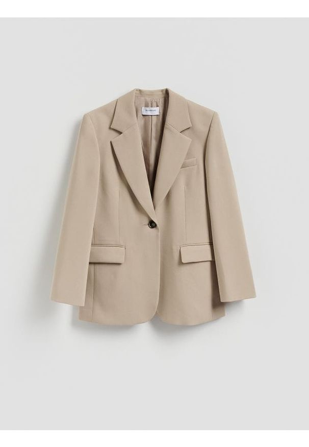 Reserved - Jednorzędowa marynarka - beżowy. Kolor: beżowy. Materiał: tkanina, wiskoza