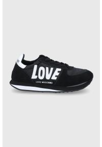 Love Moschino buty kolor czarny na płaskim obcasie. Nosek buta: okrągły. Zapięcie: sznurówki. Kolor: czarny. Obcas: na obcasie. Wysokość obcasa: niski