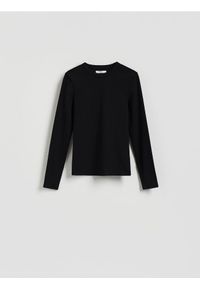 Reserved - Longsleeve w prążek - czarny. Kolor: czarny. Materiał: bawełna. Długość rękawa: długi rękaw. Wzór: prążki #1