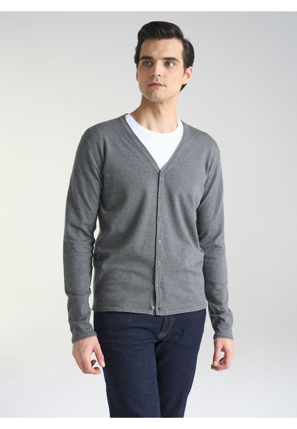 PAKO LORENTE – Szary kardigan męski P24SF-2X-004-S - Pako Lorente. Kolor: szary, niebieski. Materiał: dzianina. Styl: klasyczny