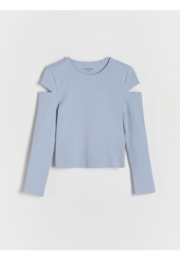Reserved - Koszulka z wycięciami na rękawach - jasnoniebieski. Kolor: niebieski. Materiał: bawełna