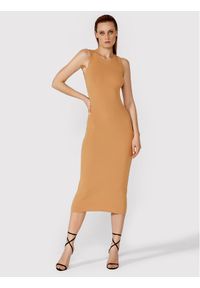 Simple Sukienka letnia SUD012 Brązowy Slim Fit. Kolor: brązowy. Materiał: syntetyk, wiskoza. Sezon: lato