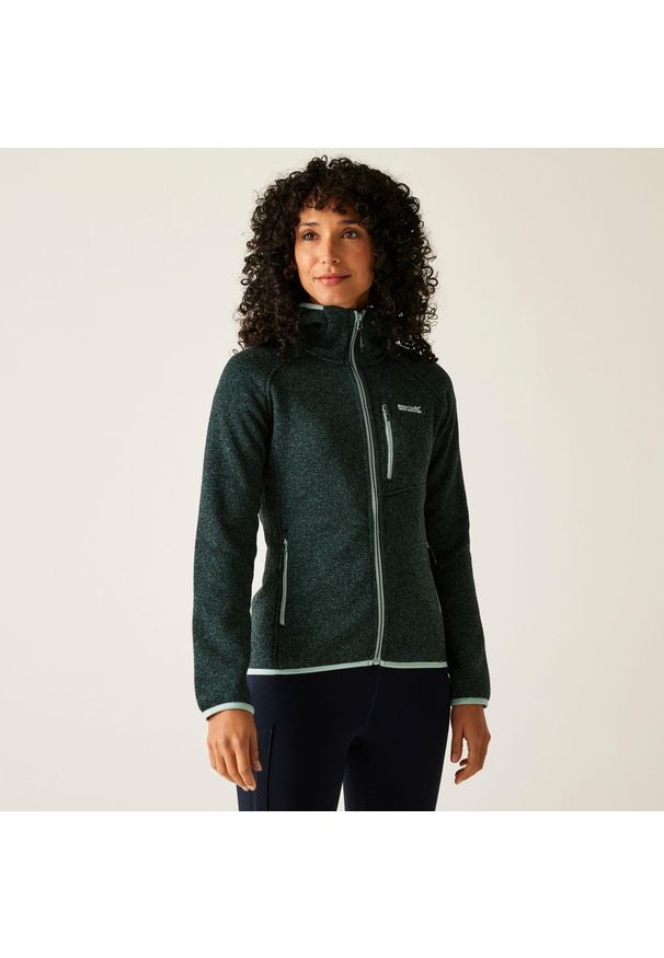 Regatta - Polar damski rozsuwany z kapturem Newhill. Typ kołnierza: kaptur. Kolor: zielony. Materiał: polar. Wzór: melanż. Sport: turystyka piesza