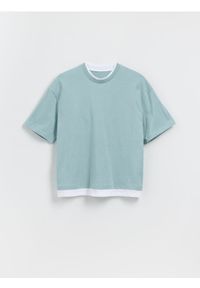 Reserved - Bawełniany t-shirt - miętowy. Kolor: miętowy. Materiał: bawełna