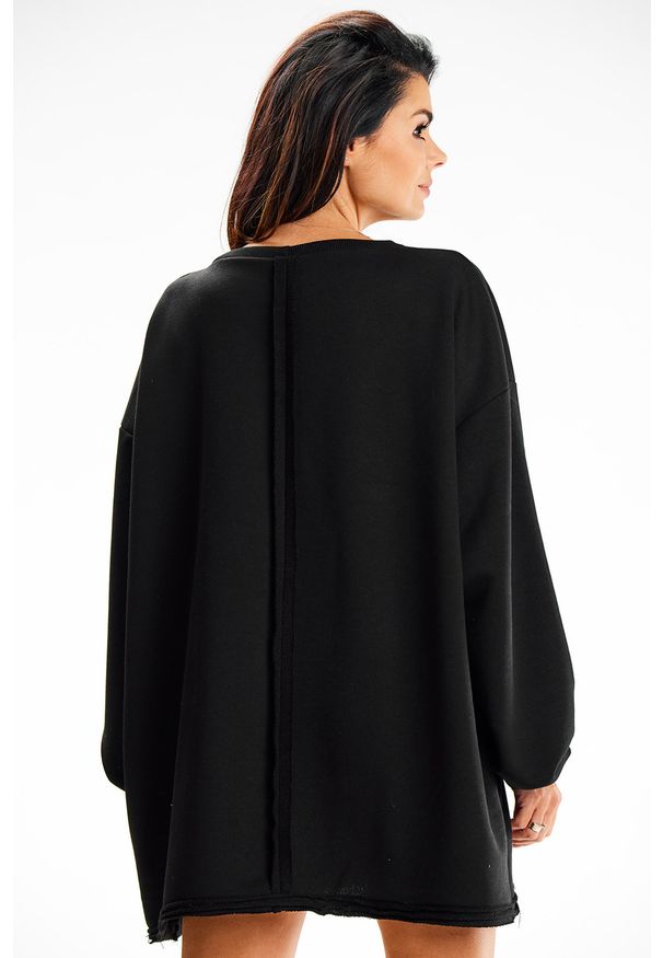 Infinite You - Bluza damska oversize długa z kieszenią kangurka czarna. Okazja: na co dzień, na spacer. Kolor: czarny. Materiał: bawełna, materiał, elastan. Długość: długie. Styl: casual