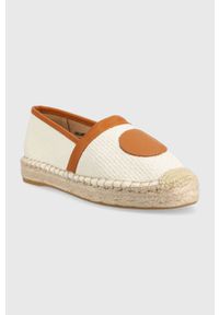 Karl Lagerfeld espadryle KAMINI DUO kolor beżowy KL81160. Nosek buta: okrągły. Kolor: beżowy. Materiał: skóra, guma. Obcas: na obcasie. Wysokość obcasa: niski #5
