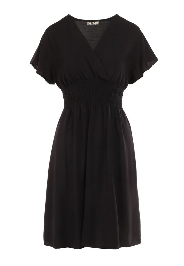 Born2be - Czarna Sukienka z Wiskozy Saede. Okazja: na co dzień. Kolor: czarny. Materiał: wiskoza. Wzór: gładki. Sezon: lato. Typ sukienki: kopertowe. Styl: casual. Długość: mini