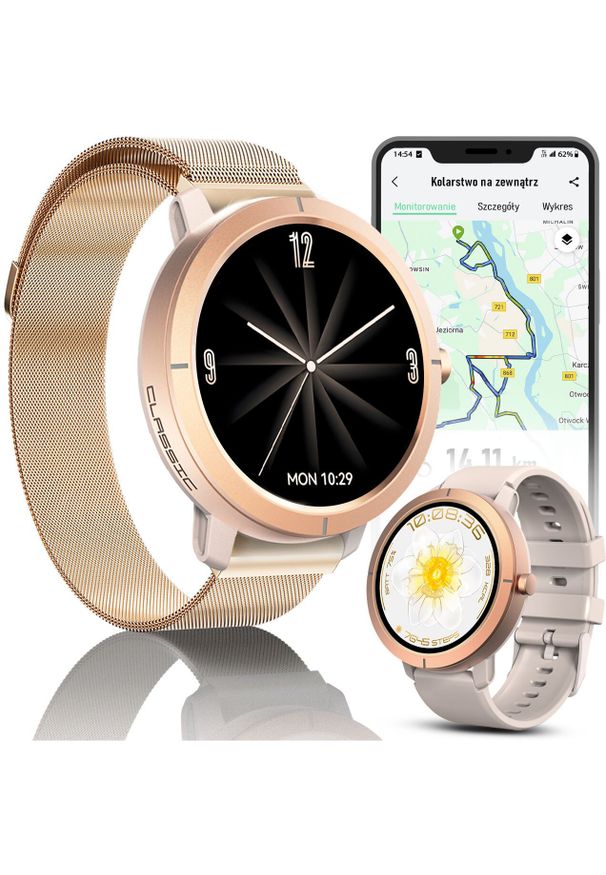 JG Smart - SMARTWATCH DAMSKI WODOODPORNY ZEGAREK MENU PL GPS AMOLED PULS SPORT 4 PASKI. Rodzaj zegarka: smartwatch. Styl: sportowy