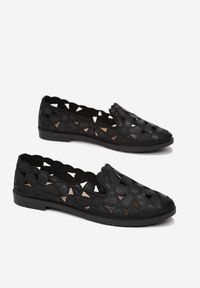 Born2be - Czarne Balerinki Telemeni. Wysokość cholewki: przed kostkę. Nosek buta: okrągły. Zapięcie: bez zapięcia. Kolor: czarny. Szerokość cholewki: normalna. Wzór: ażurowy, aplikacja. Obcas: na płaskiej podeszwie. Styl: boho #3