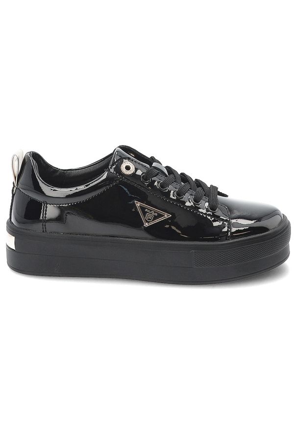 Sneakersy damskie Filippo, wykonane ze skóry naturalnej lakierowanej modny fason na platformie klasyczne sznurowanie oraz miękka wkładka, czarne, DP3. Okazja: na co dzień. Zapięcie: sznurówki. Kolor: czarny. Materiał: skóra, lakier. Szerokość cholewki: normalna. Obcas: na platformie