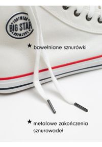 Big-Star - Trampki męskie wysokie białe JJ174602 101. Okazja: na spotkanie biznesowe, na co dzień. Wysokość cholewki: za kostkę. Nosek buta: okrągły. Kolor: biały. Materiał: jeans. Styl: biznesowy, sportowy, casual, elegancki