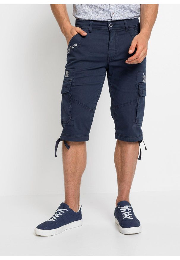 bonprix - Długie bermudy ze stretchem z kieszeniami cargo, regular fit. Kolor: niebieski. Długość: długie. Styl: elegancki