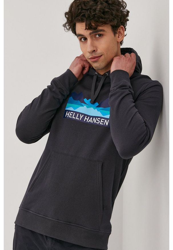 Helly Hansen - Bluza. Okazja: na co dzień. Typ kołnierza: kaptur. Kolor: szary. Wzór: nadruk. Styl: casual
