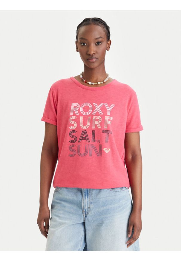 Roxy T-Shirt ERJZT06024 Różowy Regular Fit. Kolor: różowy. Materiał: bawełna