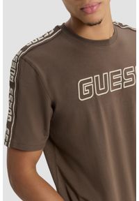 Guess - GUESS Brązowy męski t-shirt Arlo. Kolor: brązowy #4