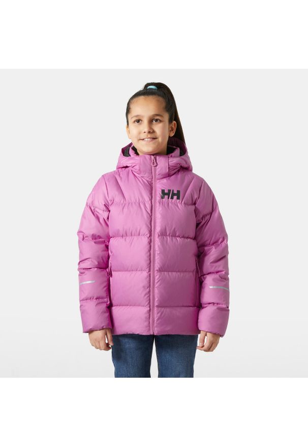 Kurtka dziecięca z kapturem Helly Hansen Isfjord 2.0. Typ kołnierza: kaptur. Kolor: różowy. Materiał: puch