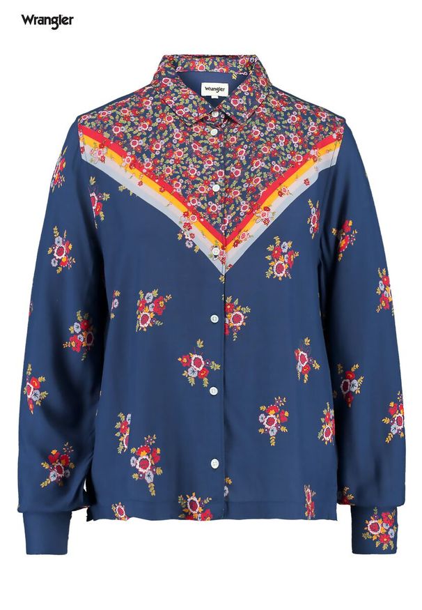 Wrangler - WRANGLER COMBI SHIRT DAMSKA KOSZULA MATERIAŁOWA BLUE DEPTHS W5N7TIXJY 112130267. Materiał: materiał