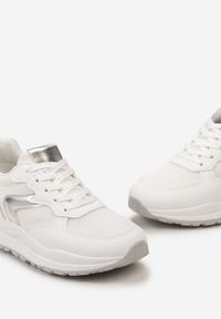 Born2be - Biało-Srebrne Sneakersy na Płaskiej Podeszwie z Ozdobnymi Wstawkami Aizra. Kolor: biały. Obcas: na płaskiej podeszwie #5