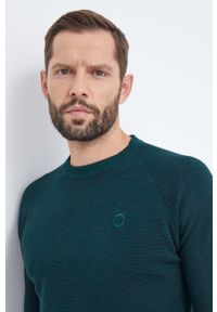 Trussardi Jeans - Trussardi sweter z domieszką wełny męski kolor zielony lekki. Kolor: zielony. Materiał: wełna. Długość rękawa: raglanowy rękaw. Styl: klasyczny #2