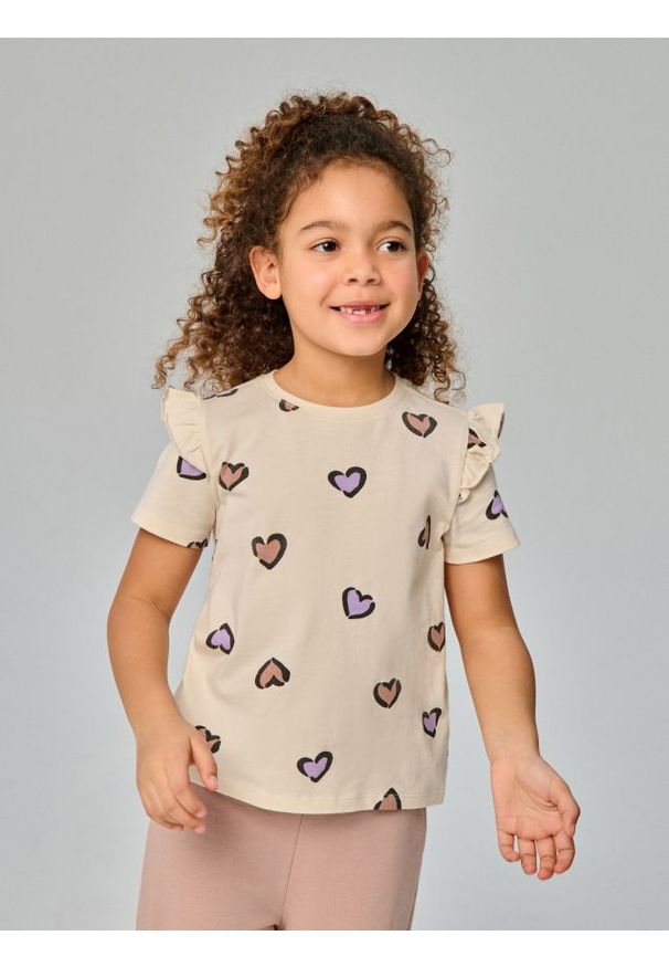 Sinsay - Bawełniana koszulka ze wzorem w serca - wielobarwny. Materiał: bawełna