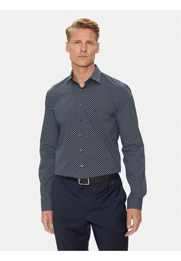 Calvin Klein Koszula Poplin 2Tones Print Slim K10K113545 Granatowy Slim Fit. Kolor: niebieski. Materiał: bawełna. Wzór: nadruk