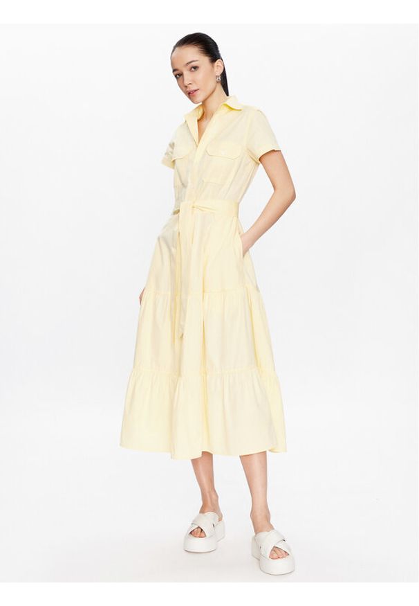 Polo Ralph Lauren Sukienka koszulowa 211904864001 Żółty Regular Fit. Typ kołnierza: polo. Kolor: żółty. Materiał: bawełna. Typ sukienki: koszulowe