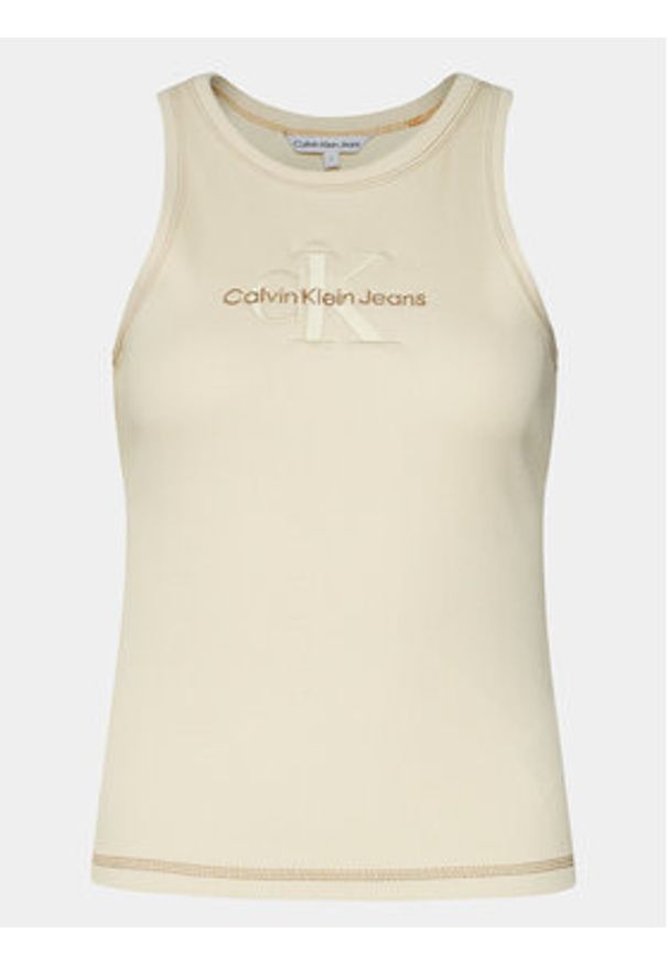 Calvin Klein Jeans Top Hero Monologo Rib Tank J20J222975 Écru Regular Fit. Materiał: bawełna