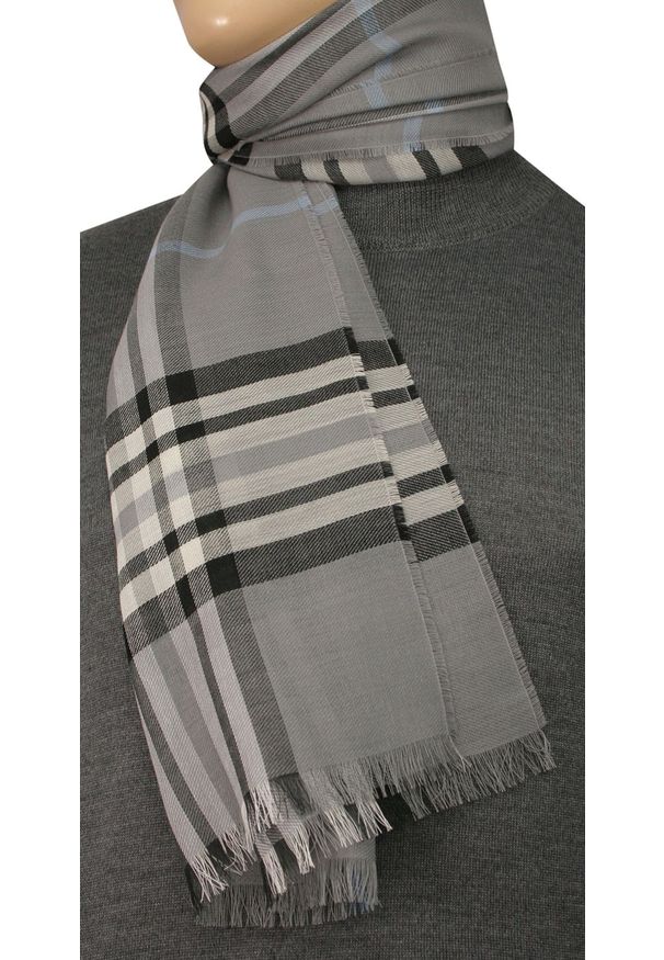 V. Fraas - Szalik Szary Cienki w Kratkę Burberry, Przejściowy -V. FRAAS- Jesienno-Zimowy, Męski. Kolor: szary. Materiał: wełna. Wzór: kratka. Sezon: zima, jesień. Styl: klasyczny, elegancki