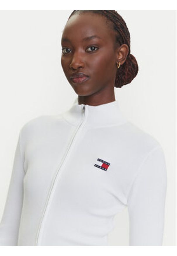 Tommy Jeans Kardigan DW0DW20967 Biały Slim Fit. Kolor: biały. Materiał: bawełna, syntetyk