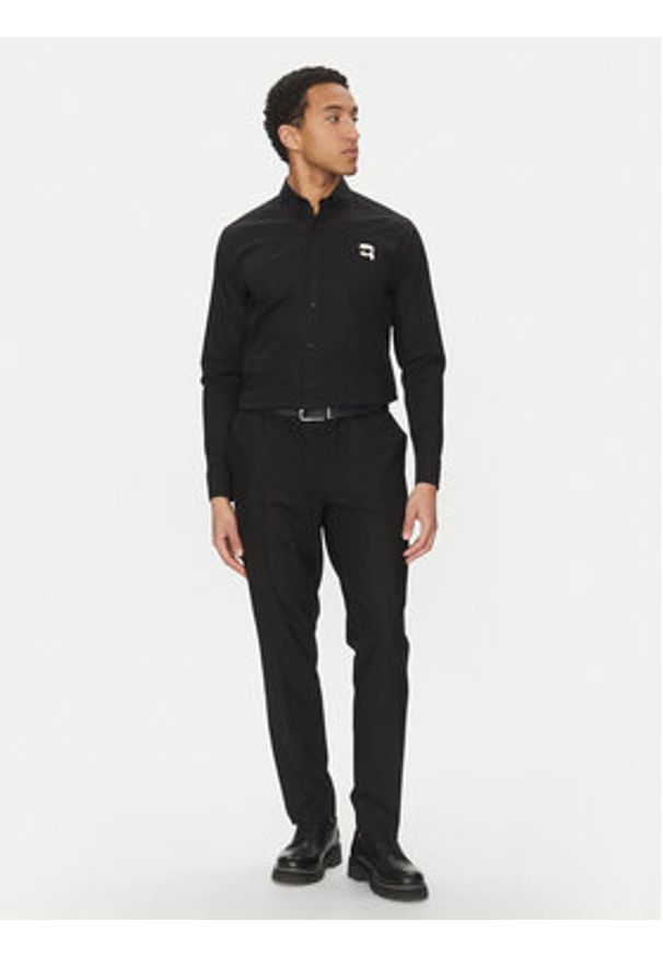 Karl Lagerfeld - KARL LAGERFELD Koszula 605911 552671 Czarny Slim Fit. Typ kołnierza: dekolt w karo. Kolor: czarny. Materiał: bawełna
