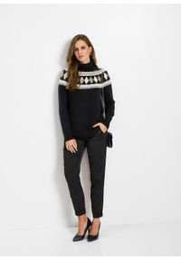 Sweter z dzianiny z wełną, w norweski wzór z cekinami bonprix czarno-kremowy. Kolor: czarny. Materiał: materiał, wełna, akryl. Wzór: aplikacja. Styl: klasyczny #6