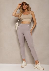 Renee - Szare Legginsy High Waist z Gumką w Pasie Cloen. Okazja: na co dzień. Stan: podwyższony. Kolor: szary. Styl: elegancki, casual