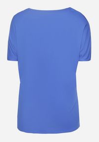 Born2be - Granatowy T-shirt z Ozdobnym Nadrukiem i Cyrkoniami Colilena. Okazja: na co dzień. Kolor: niebieski. Wzór: nadruk. Styl: klasyczny, casual, elegancki