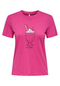 only - ONLY T-Shirt Fun Life 15349901 Różowy Regular Fit. Kolor: różowy. Materiał: bawełna