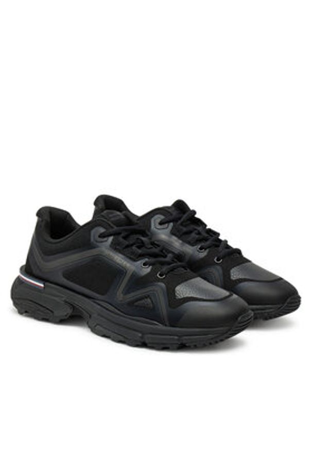 TOMMY HILFIGER - Tommy Hilfiger Sneakersy M Runner Tech Knit Lth Mix FM0FM05344 Czarny. Kolor: czarny. Materiał: materiał