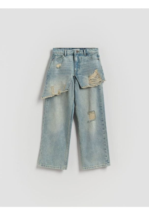 Reserved - Jeansy straight fit z spódnicą - niebieski. Kolor: niebieski