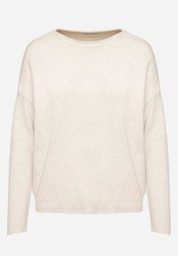 Born2be - Jasnobeżowy Sweter z Ozdobnymi Guzikami i Cyrkoniami Rerilina. Okazja: na co dzień. Kolor: beżowy. Materiał: jeans. Długość rękawa: długi rękaw. Długość: długie. Wzór: aplikacja. Styl: klasyczny, casual #3