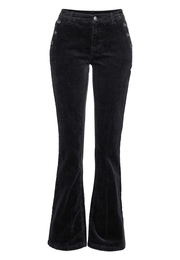 Spodnie sztruksowe ze stretchem BOOTCUT bonprix czarny. Kolor: czarny. Materiał: bawełna, elastan, materiał, sztruks. Długość: długie